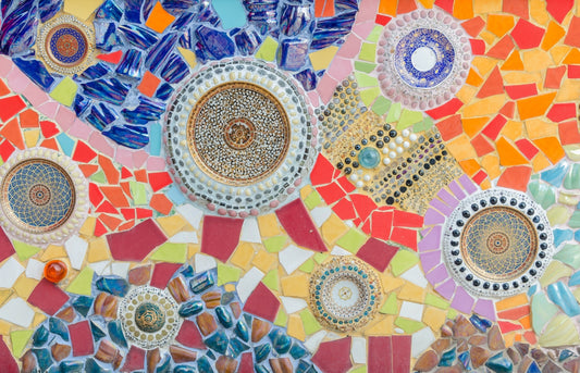 Mosaic art using different glass materials