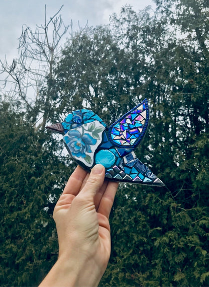 mosaic bird with blue hues